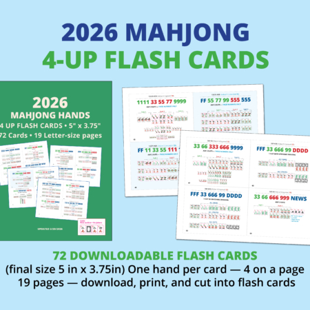 2026 Mahjong 4-UP Flash Cards | 72 Printable Cards | Instant PDF Download